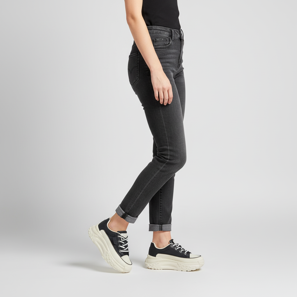 Detail of breathable synthetic leather on Betty women's anti-slip comfort walking shoes