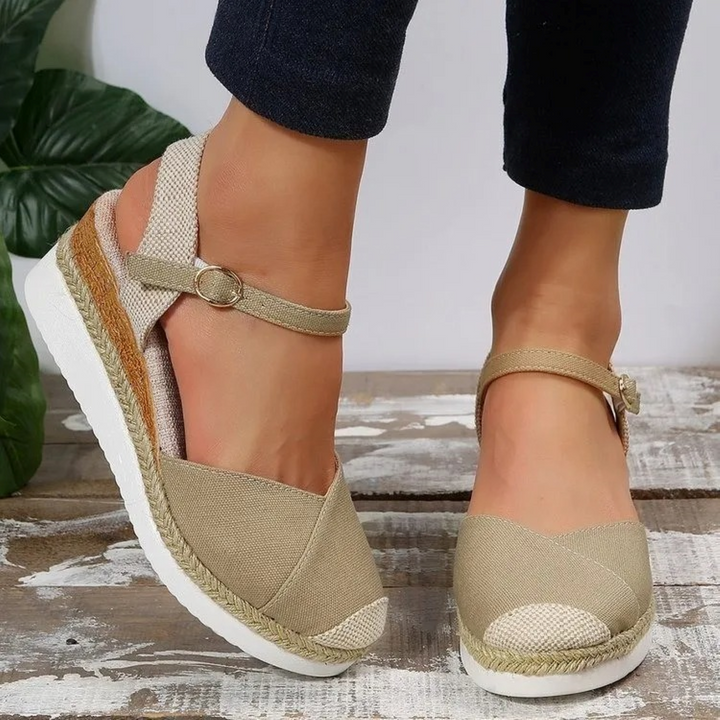 Orthopedic closed toe sandals for women, featuring adjustable buckle, arch & foot support for all-day comfort.