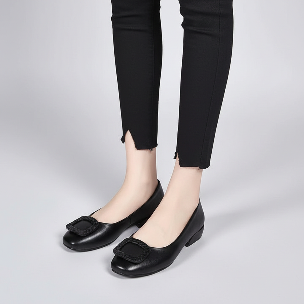 Women's leather orthopedic flats with heel, perfect for extended wear, offering superior comfort and support.