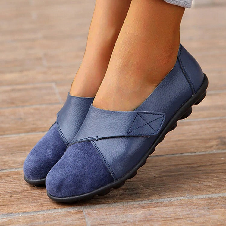 Spring/Fall women's health shoes: comfy leather loafers with Velcro, support & pain relief.
