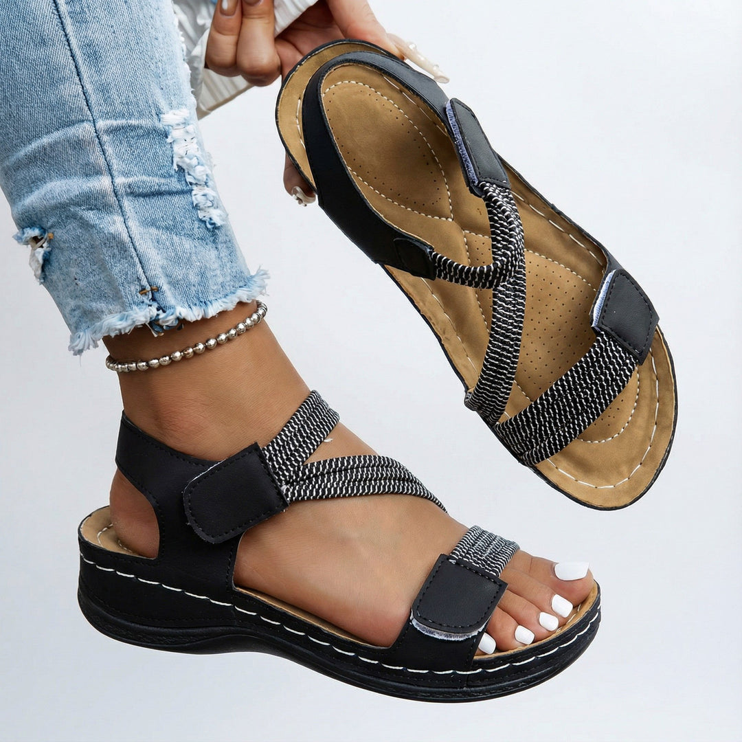 Detail shot of adjustable straps on women's orthopedic sandals, ensuring a secure, comfortable fit.