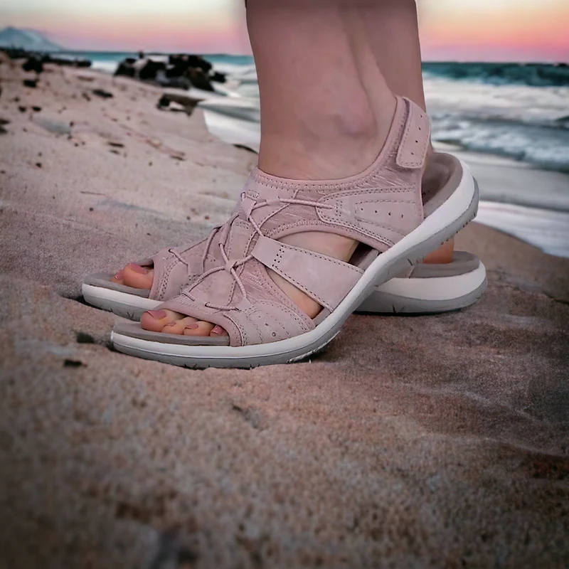 Open-toe women's orthopedic comfort sandals. Adjustable design provides stylish summer footwear for everyday wear.