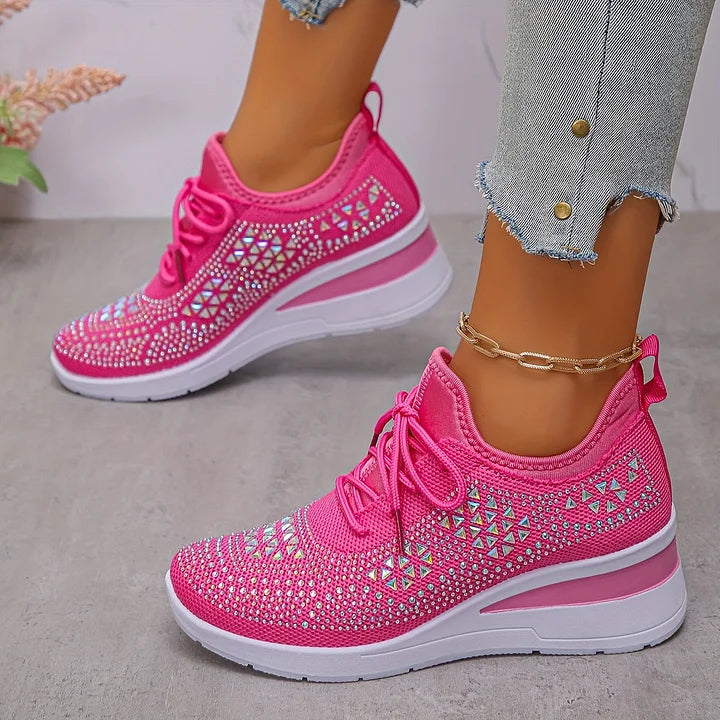 Women's orthopedic comfort sneakers, stylish crystal detail, perfect for walking & daily wear.