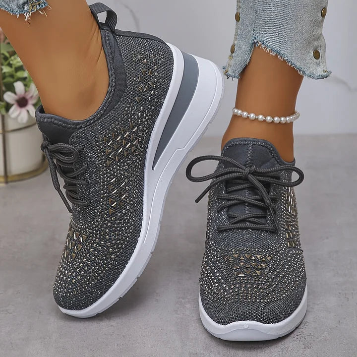 Women's casual orthopedic sneakers, comfortable and stylish with eye-catching crystal details.