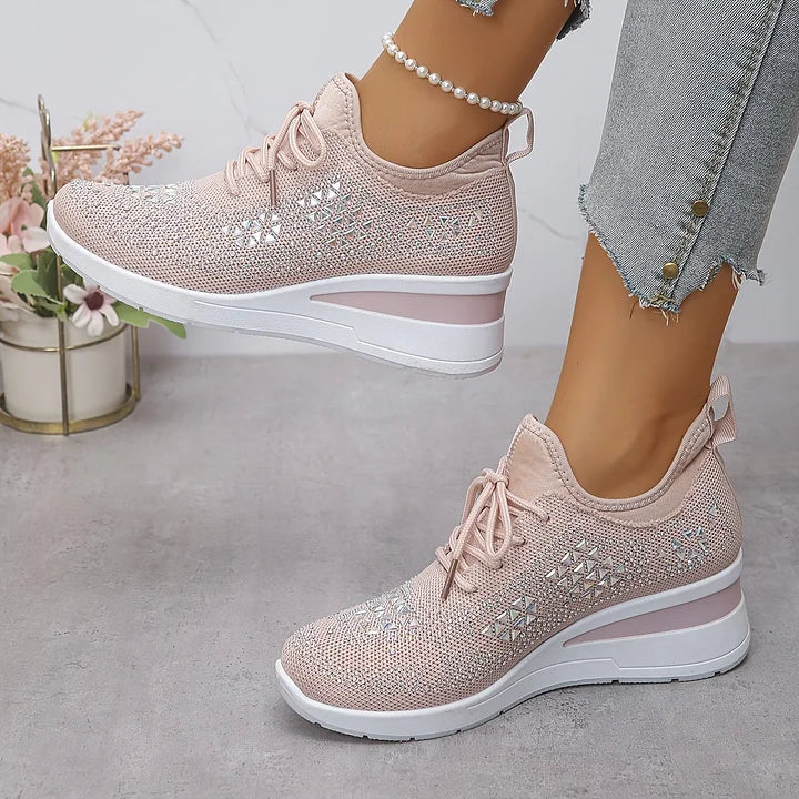 Women's fashion orthopedic shoes, combining ultimate comfort with sparkling crystal elegance.