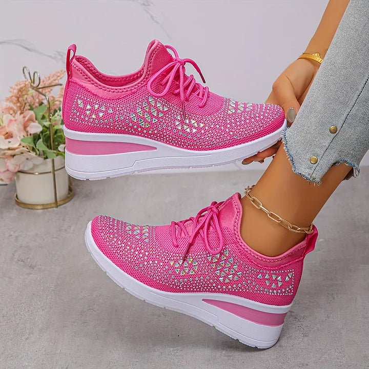Ultra-comfortable women's walking shoes, orthopedic arch support with chic crystal sparkle.