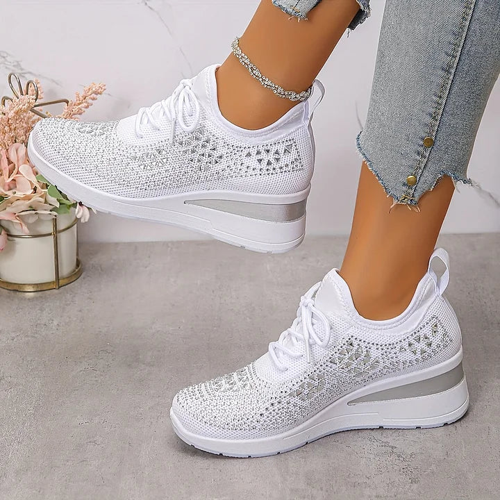 Stylish women's athletic sneakers, orthopedic design for supreme comfort, elegant crystal accents.