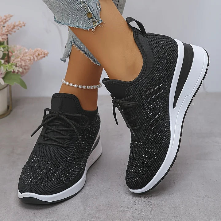 Casual women's orthopedic walking shoes, lightweight and supportive, featuring stylish crystal embellishments.