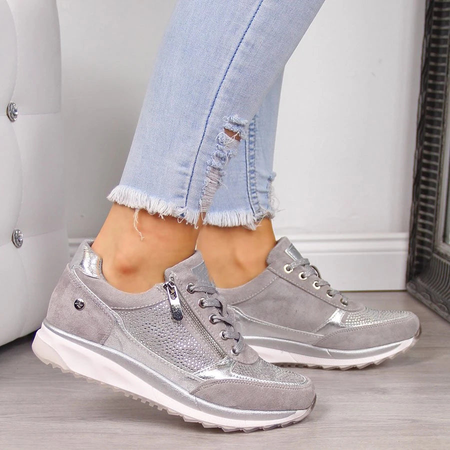 Casual women's orthopedic sneakers, arch support, side zip & flat heel for easy comfort.