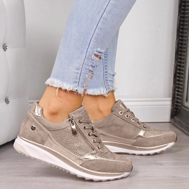 Side zip women's orthopedic sneakers, offering ultimate comfort & arch support for daily wear.