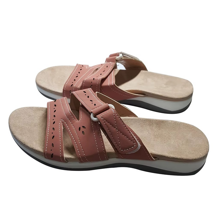 Orthopedic women's summer sandals offering arch support & all-day comfort with an adjustable strap.