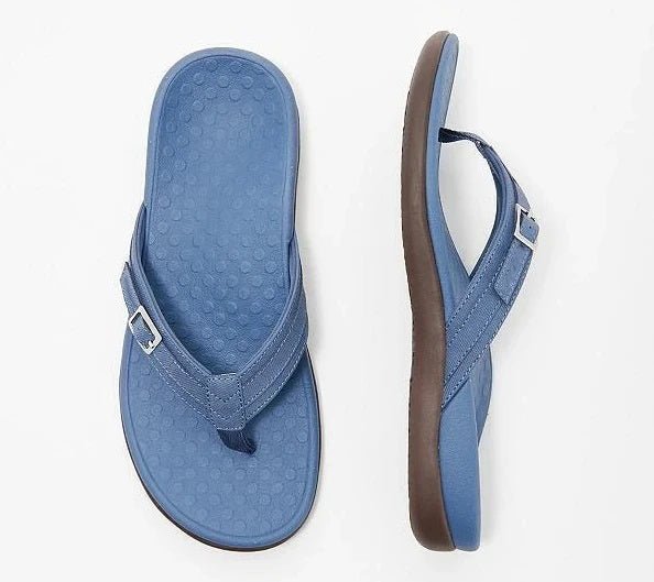 Women's cushioned arch support flip-flops, orthopedic comfort footwear for summer, beach, and everyday walking.
