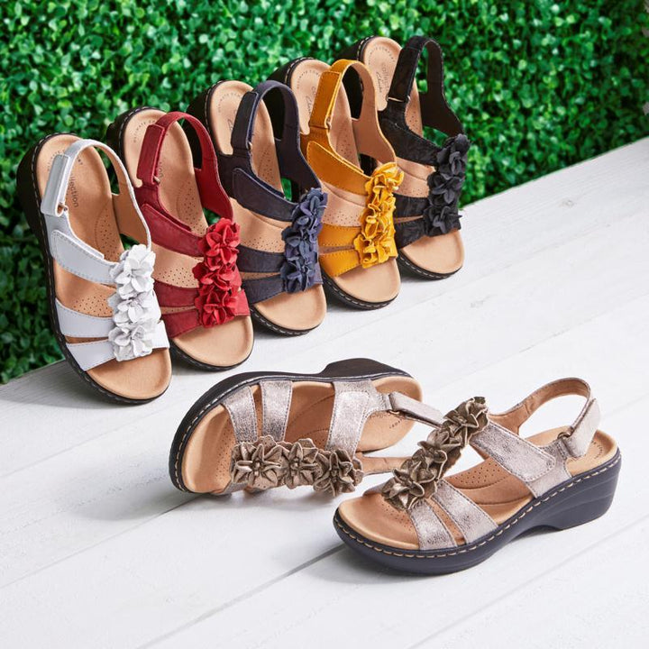 Floral decorated women's gladiator wedge sandals, orthopedic, ideal summer footwear