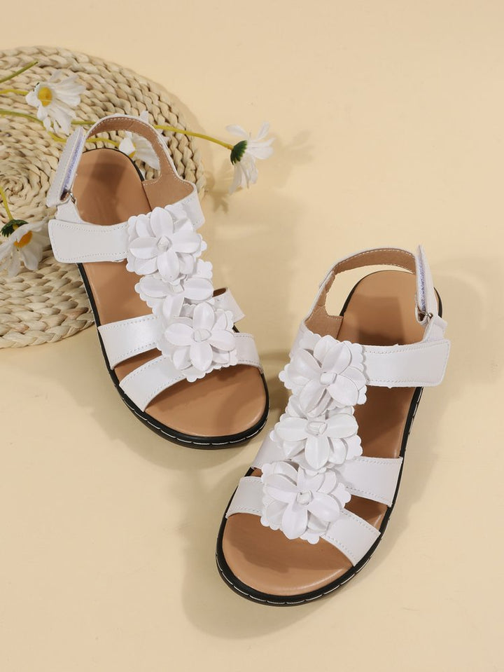 Women's orthopedic gladiator sandals, wedge heel, floral accents, comfortable design