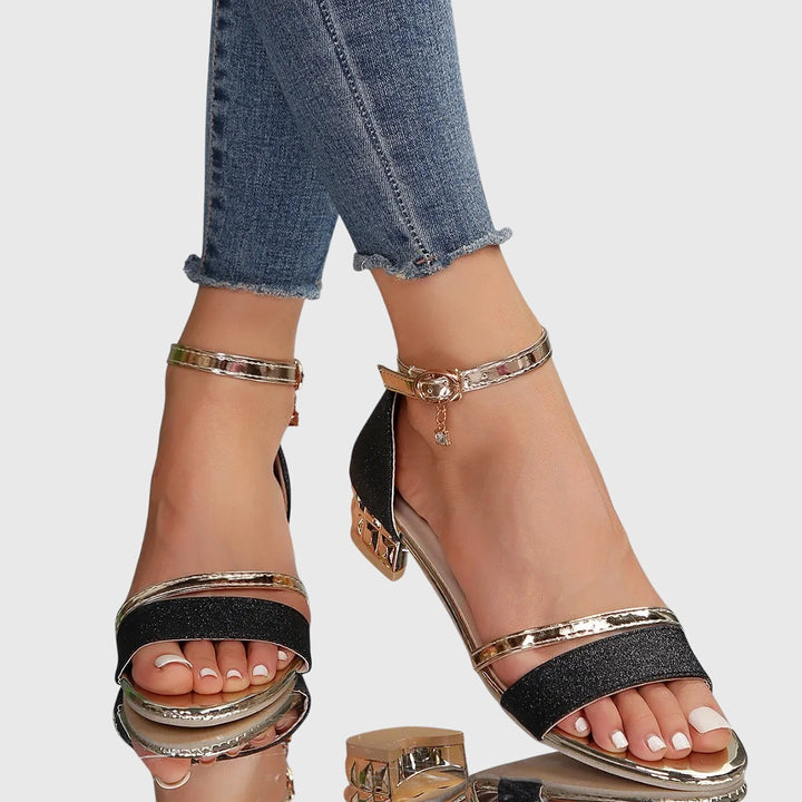 Women's orthopedic heeled sandals with adjustable strap, offering comfort & foot pain relief.