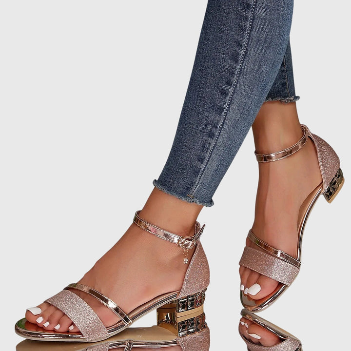 Ergonomic women's heeled orthopedic sandals with adjustable strap, providing excellent posture support.