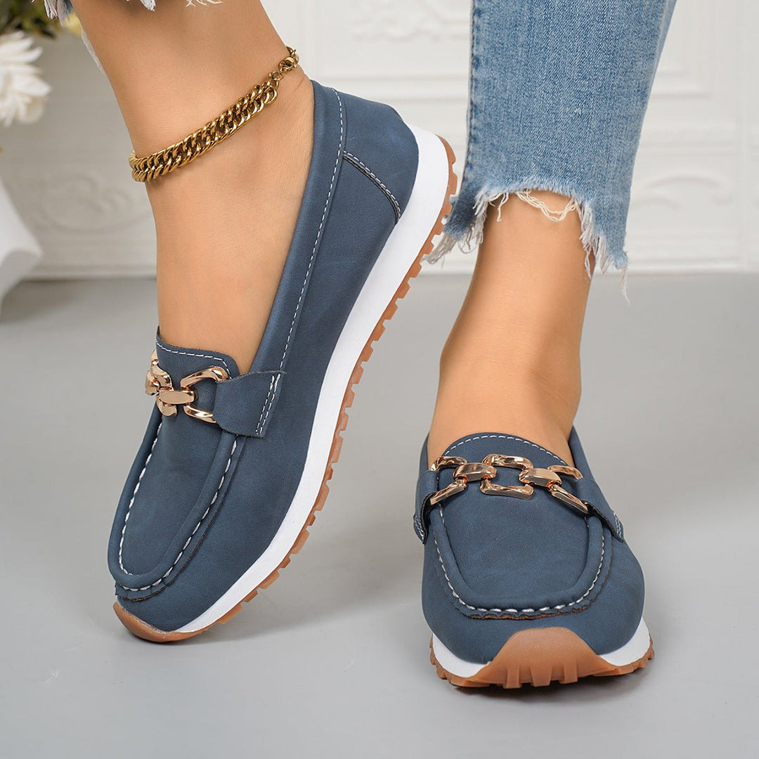 Women's casual slip-on loafers, featuring enhanced arch and foot support for walking comfort.