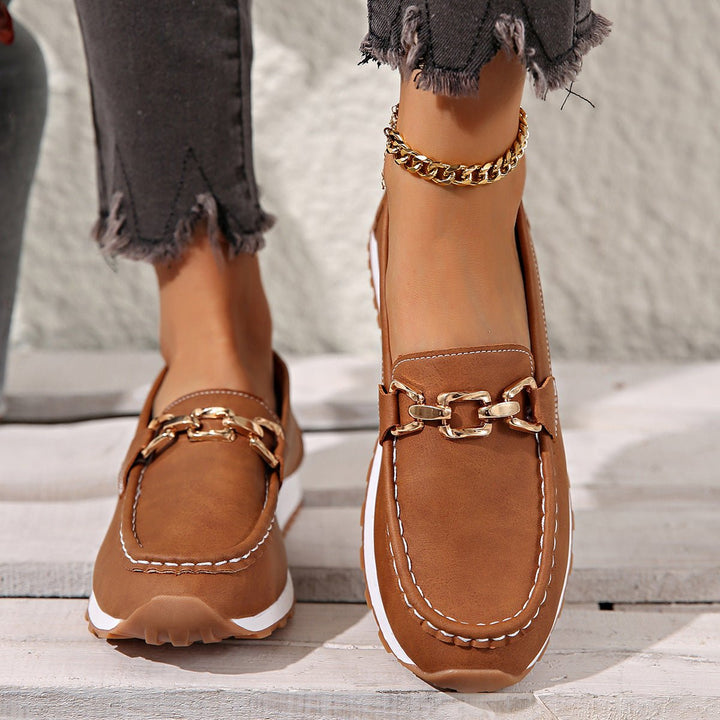 Women's comfort loafers with wide toe, offering orthopedic foot support for long days.