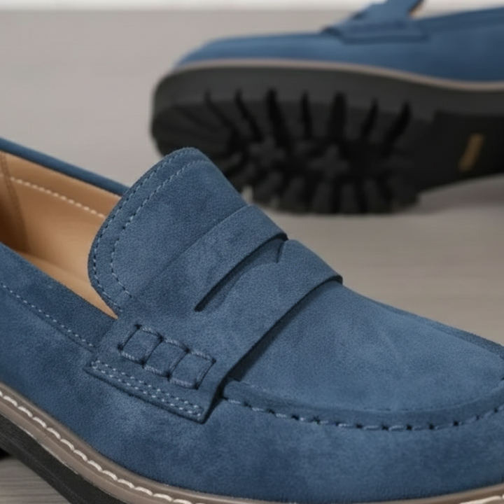 Modern women's penny loafers with chunky platform sole. Orthopedic comfort and fashion-forward foot support.