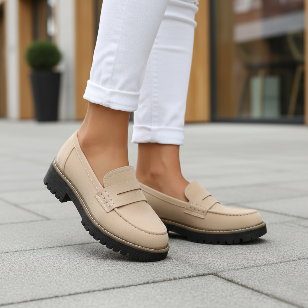 Stylish slip-on platform loafers for women. Orthopedic design with a trendy chunky sole for comfortable fashion.
