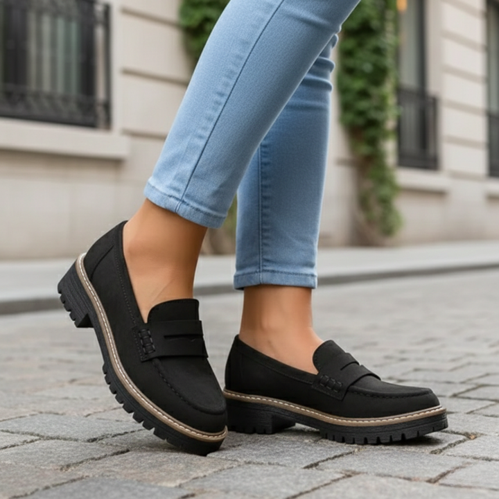 Fashionable women's orthopedic loafers. Featuring a trendy chunky platform sole for modern style & foot support.