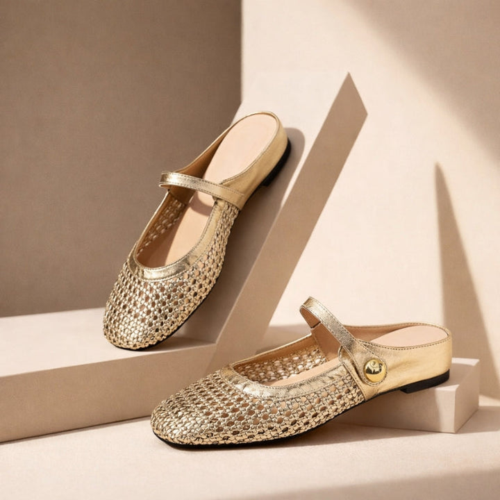 Women's orthopedic mule flats for comfort & style. Supportive, breathable everyday wear.