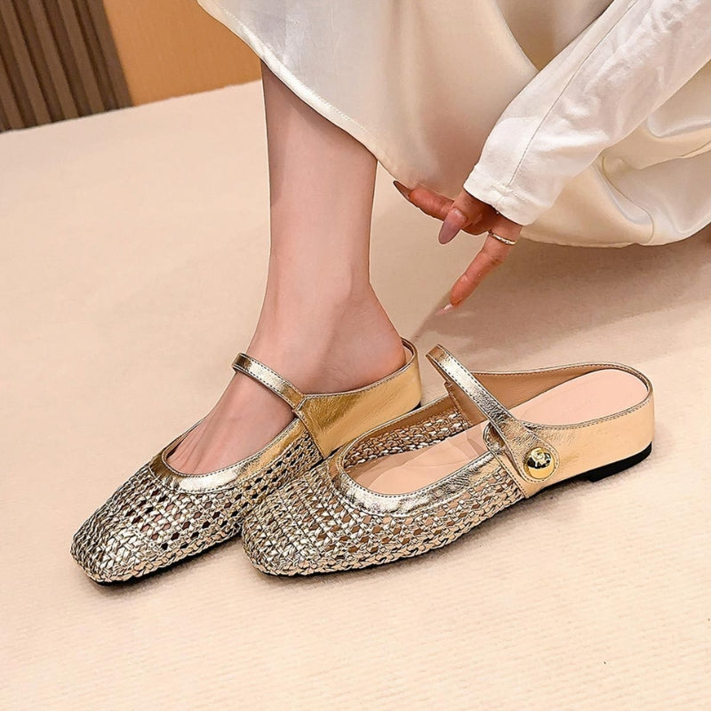 Stylish women's mule flats with a secure fit. Comfortable orthopedic shoes for casual everyday wear.