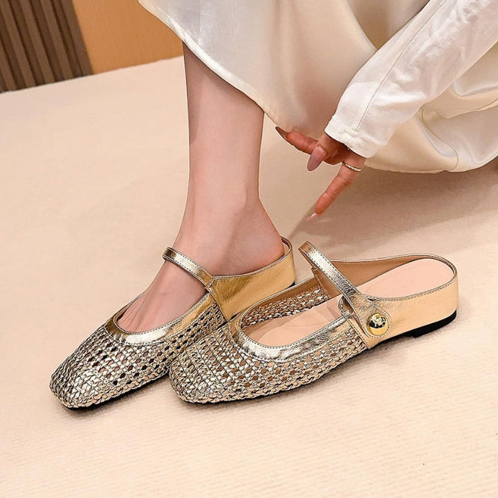 Stylish women's mule flats with a secure fit. Comfortable orthopedic shoes for casual everyday wear.