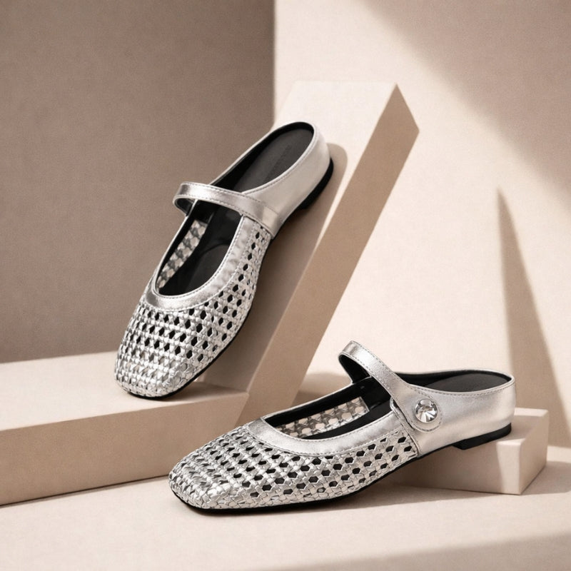Comfortable women's mule flats for everyday wear. Stylish, supportive orthopedic shoes with secure fit.