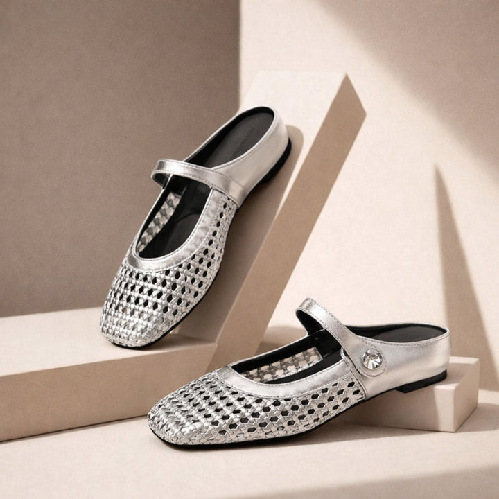 Comfortable women's mule flats for everyday wear. Stylish, supportive orthopedic shoes with secure fit.