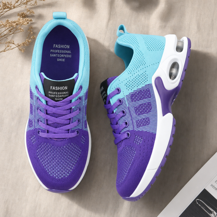 Comfortable running shoes for women with wide or narrow feet; shock-absorbing gel sole.