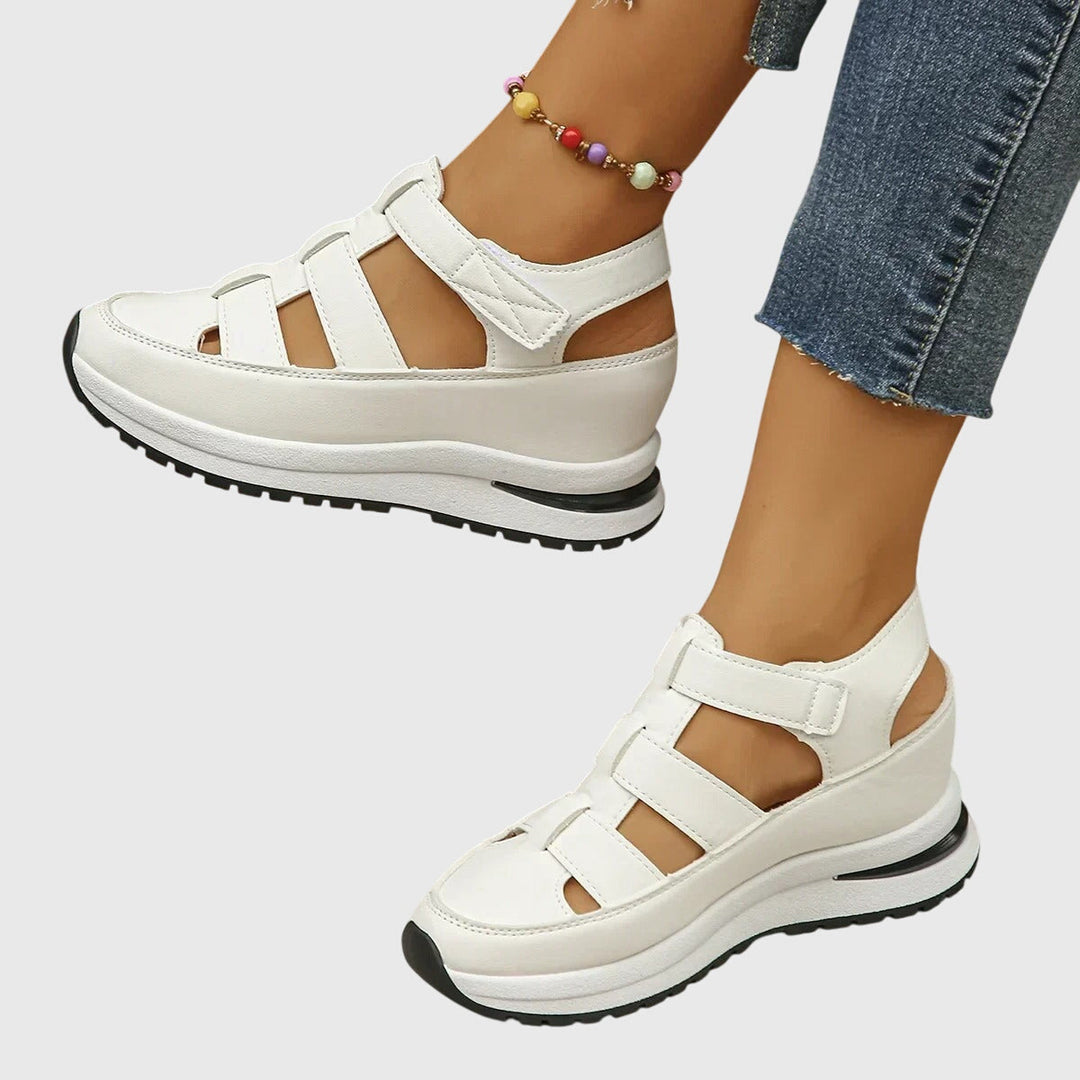 Top view: Women's comfort sandals, featuring adjustable arch support and stylish summer design.