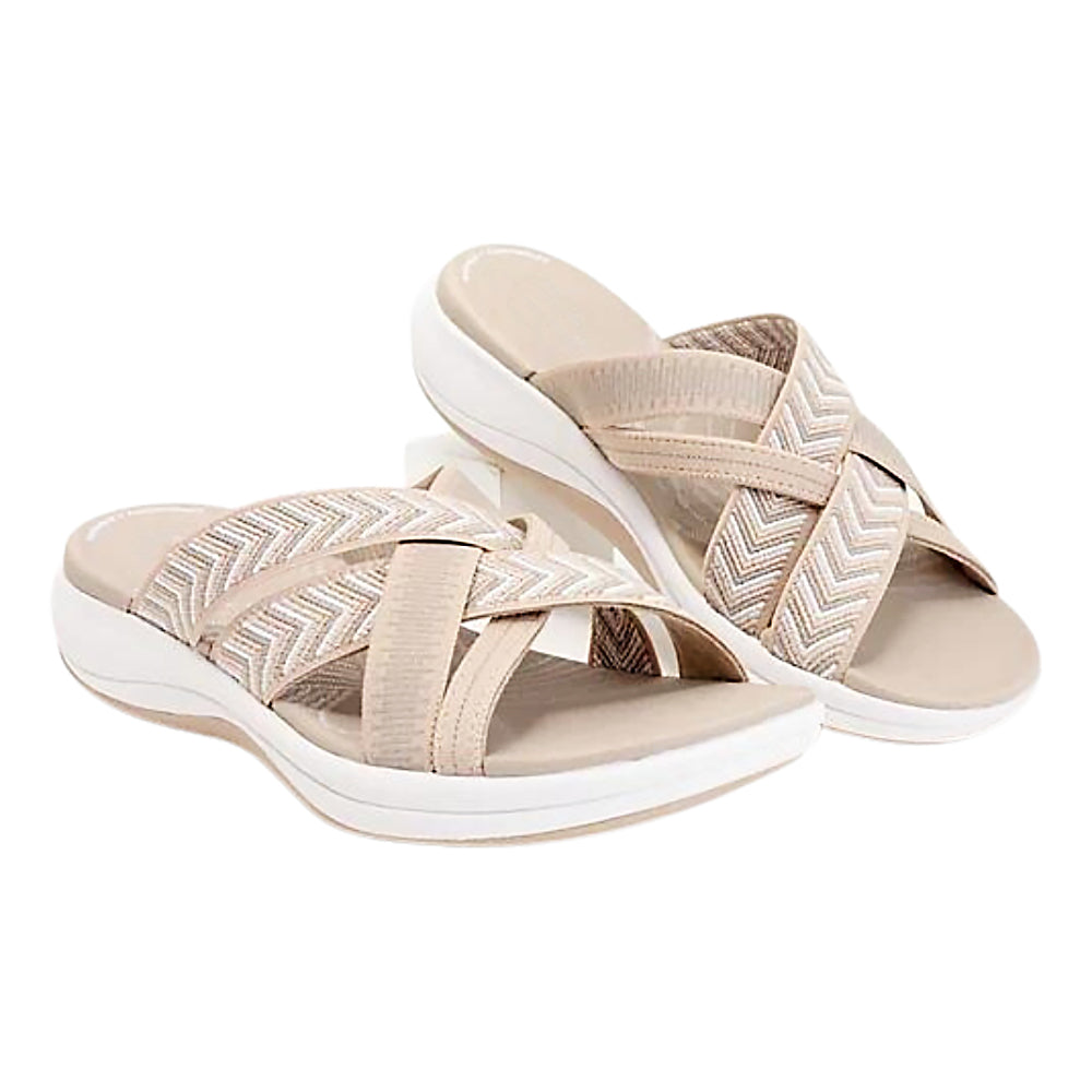 Stylish open-toe women's sandals featuring ergonomic arch support, ideal for foot pain relief.
