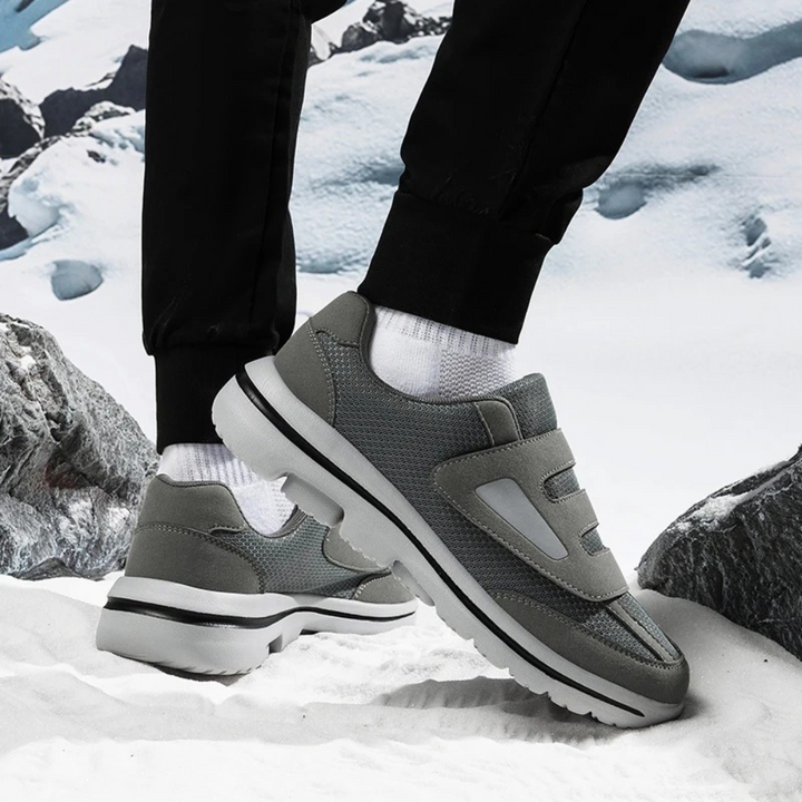 Orthopedic slip-on shoes for women with sensitive feet, featuring adjustable wide fit for comfort.