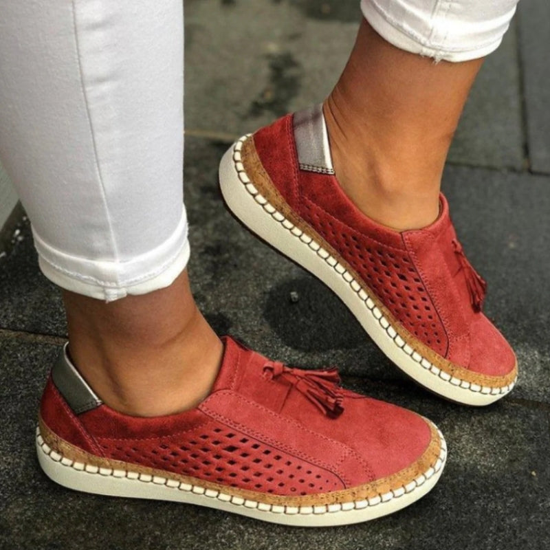 Breathable knit women's slip-on shoes. Lightweight & comfortable with arch support for everyday casual wear.