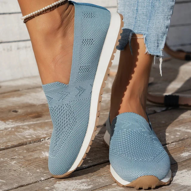 Comfortable women's orthopedic walking shoes, easy slip-on design with supportive footbed.