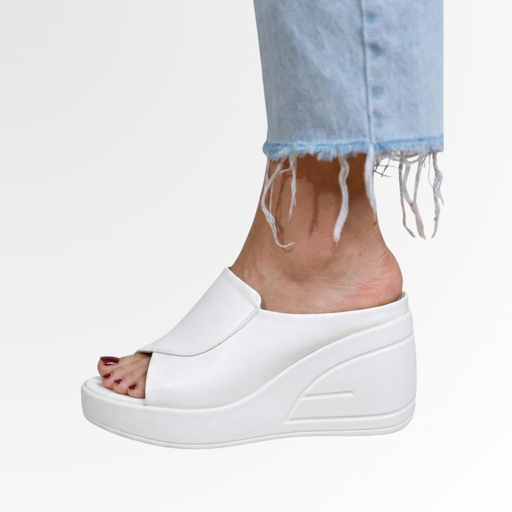 Stylish open-toe slip-on wedge sandals for women, designed for comfort & fashion. Ideal summer footwear.