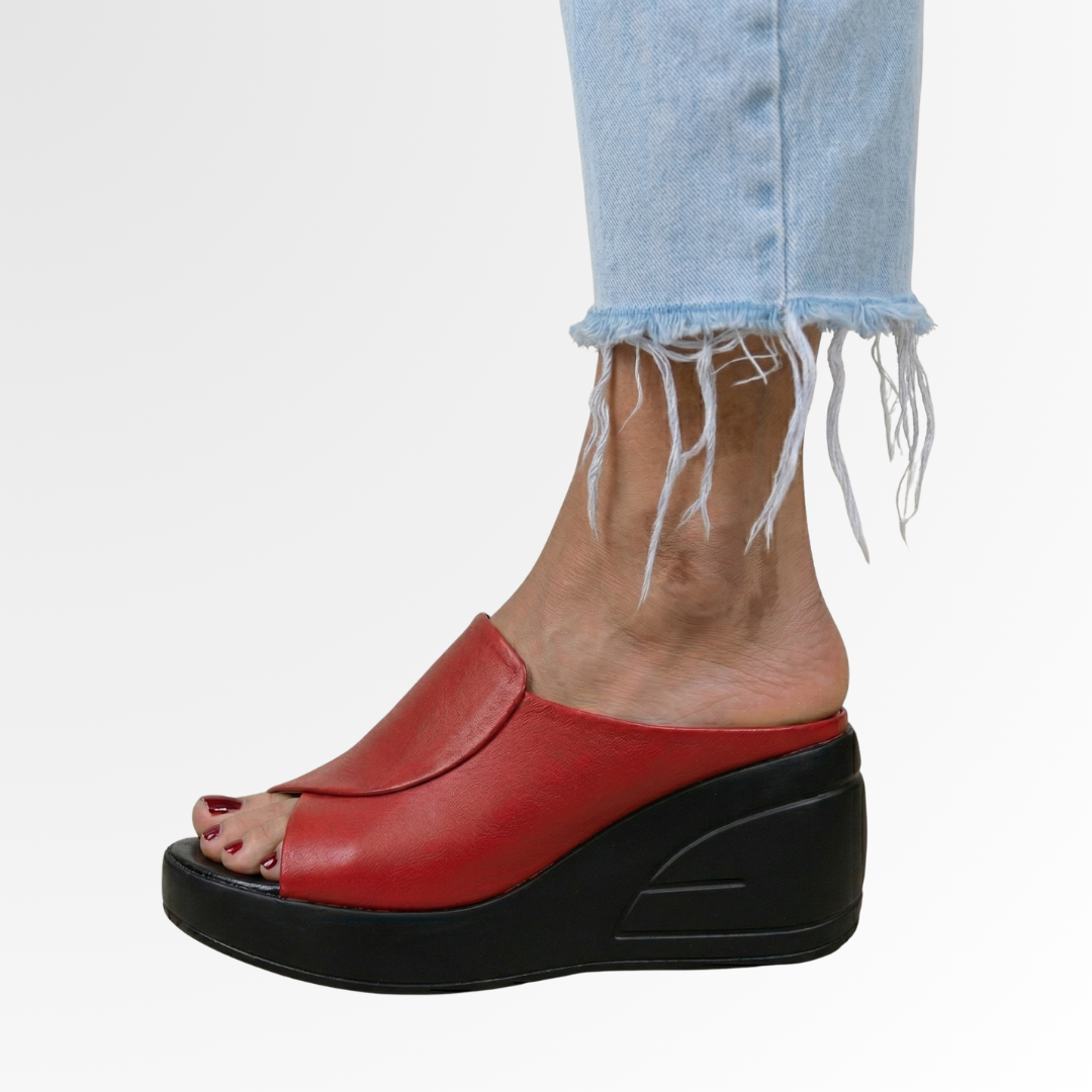 Supportive women's slip-on wedge sandals, featuring orthopedic comfort for casual wear & easy on/off.