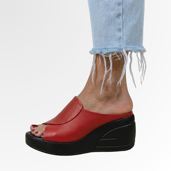 Supportive women's slip-on wedge sandals, featuring orthopedic comfort for casual wear & easy on/off.