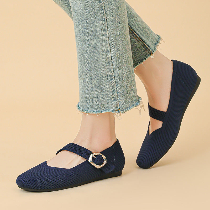 Chic orthopedic Mary Jane flats with a modern square toe for women's daily comfort.