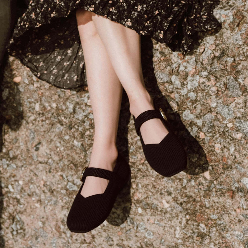 Women's supportive orthopedic square toe Mary Jane flats, breathable casual footwear.