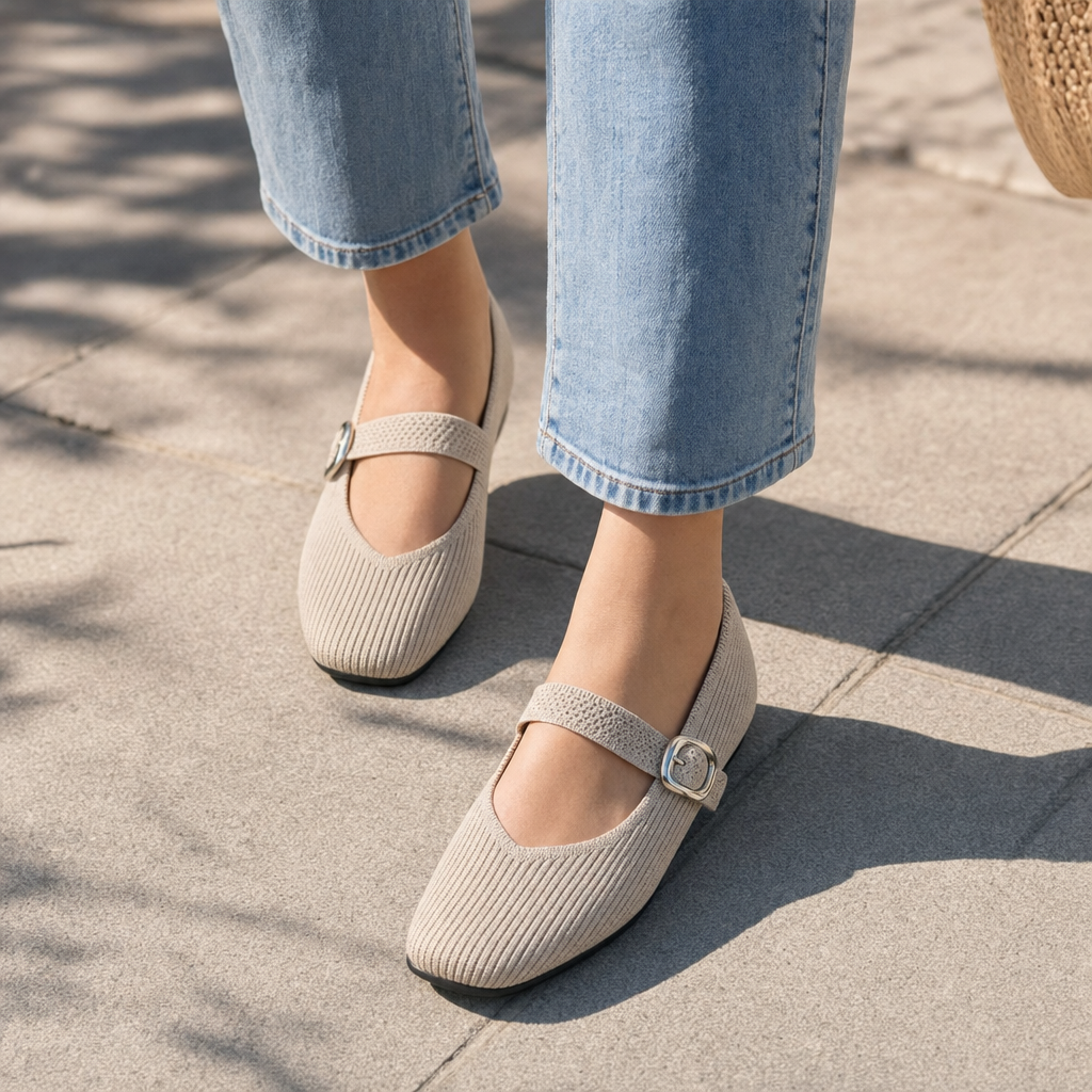 Chic women's square toe Mary Jane flats, breathable orthopedic design for casual style.