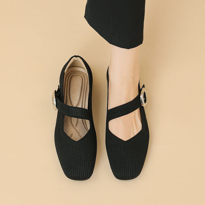 Breathable women's square toe Mary Jane flats, ideal everyday orthopedic footwear.