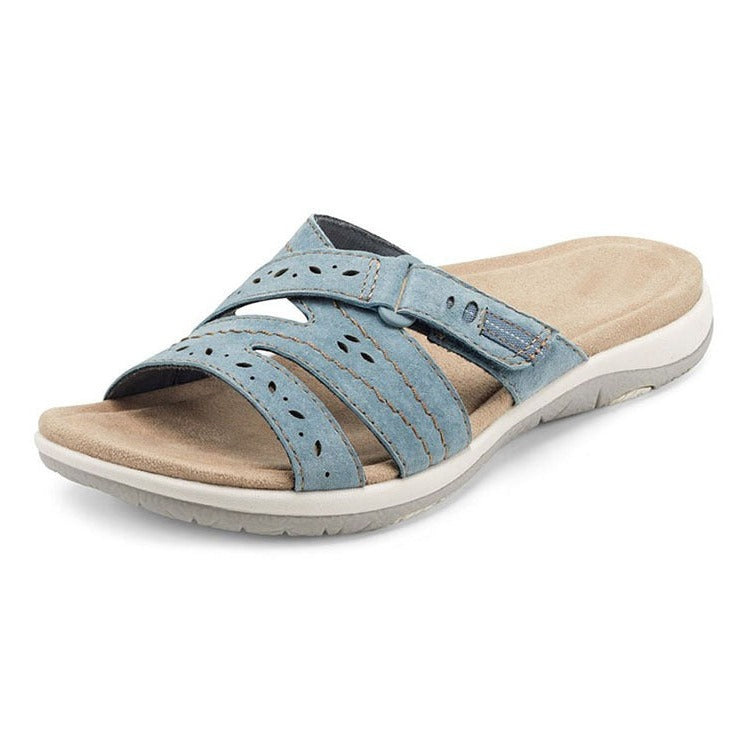 Back view of slip-resistant women's orthopedic sandals, ensuring safety & comfort all summer.