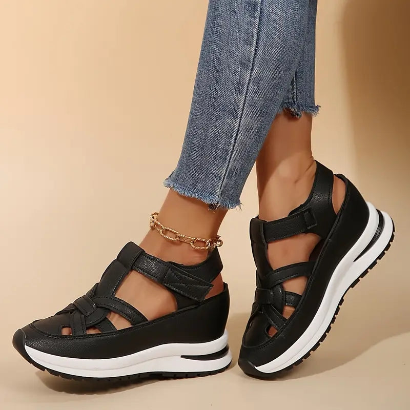 Durable women's orthopedic flat sandals with covered toe, providing supportive comfort for daily walks.