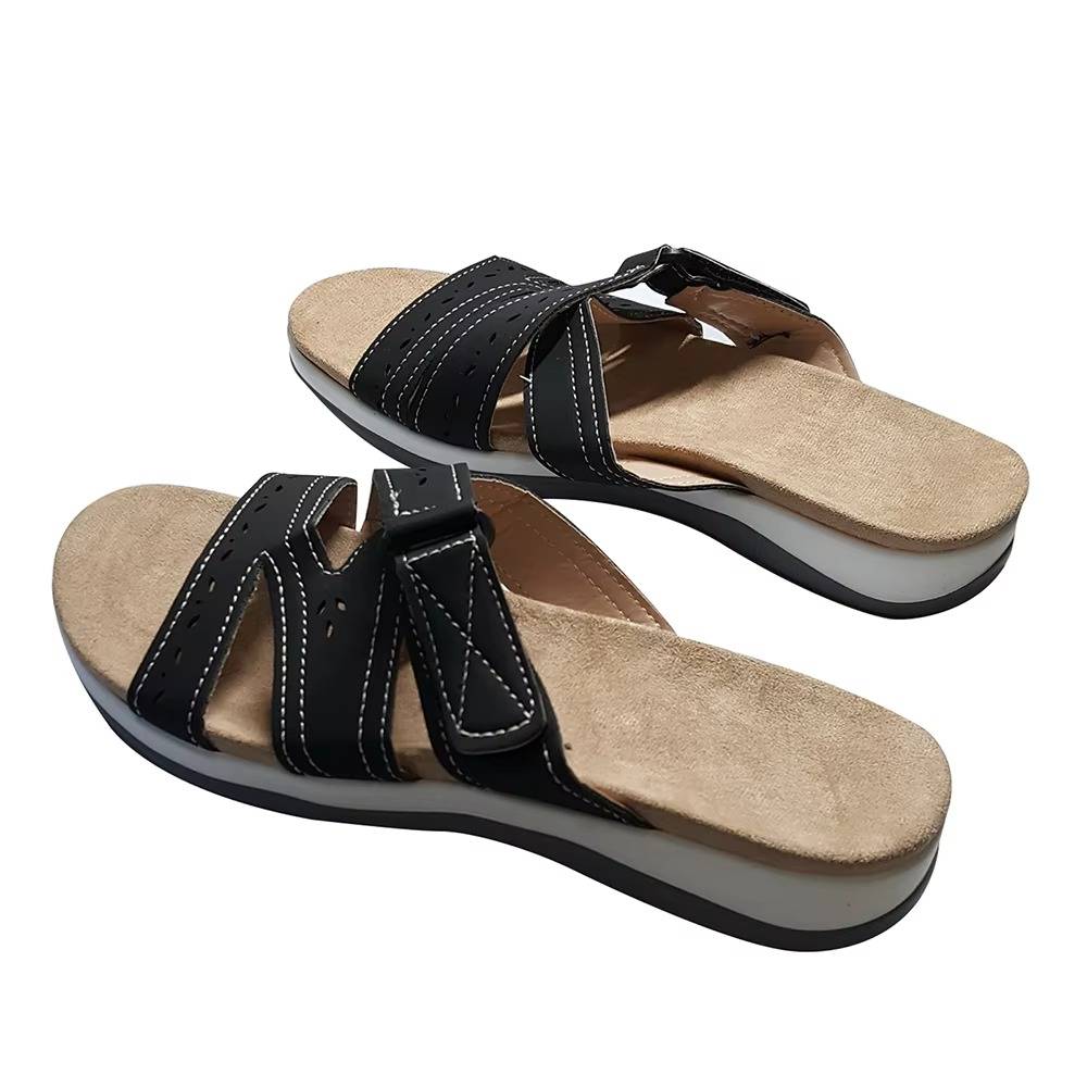 Wide fit women's orthopedic toe sandals, providing arch support & relief for foot pain and plantar fasciitis.