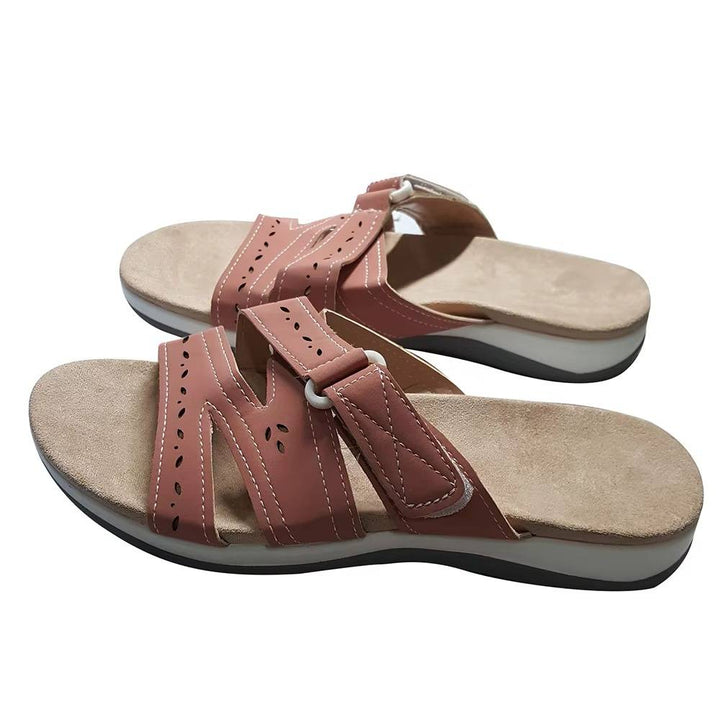 Non-slip women's orthopedic toe sandals with arch support, designed for foot pain relief & secure walking.