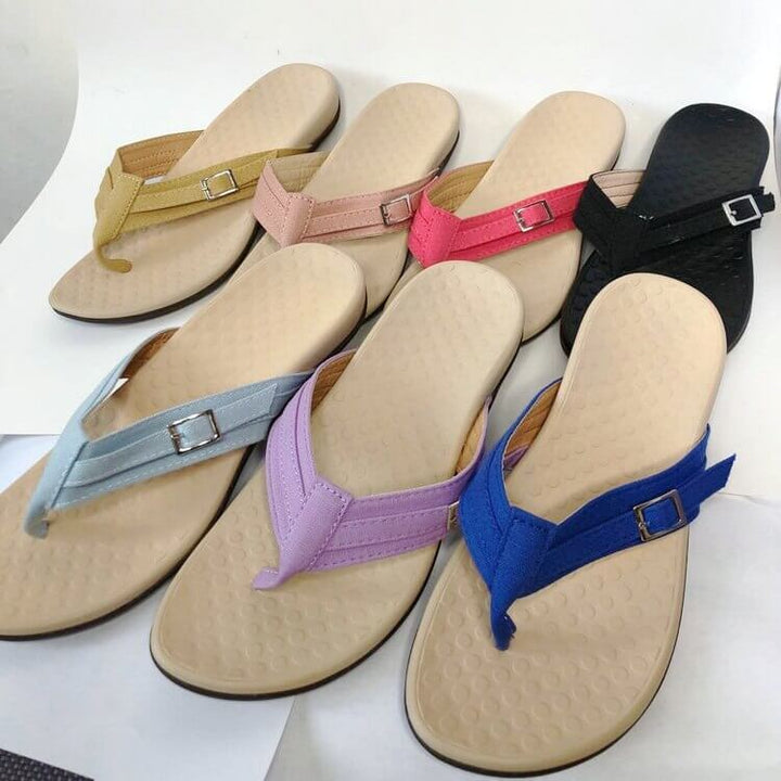 Side profile of women's orthopedic toe sandals, highlighting the contoured design.