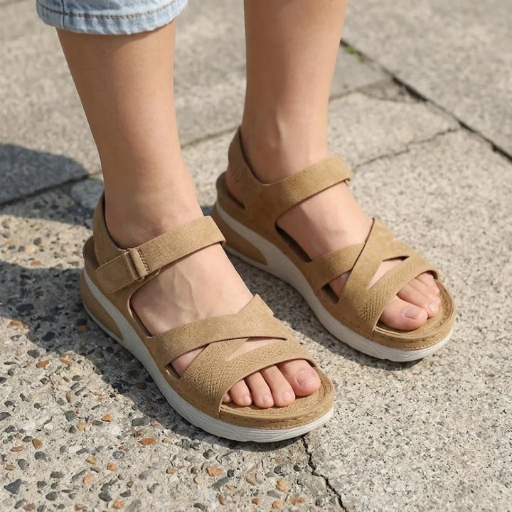 Supportive women's walking sandals, adjustable straps for a custom fit, and foot pain relief.