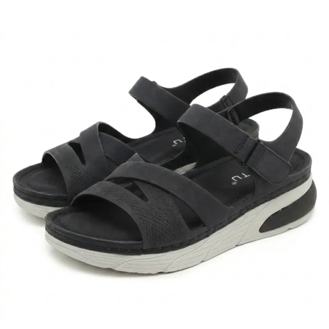 Supportive women's walking sandals, perfect for summer, featuring arch support & adjustable straps.